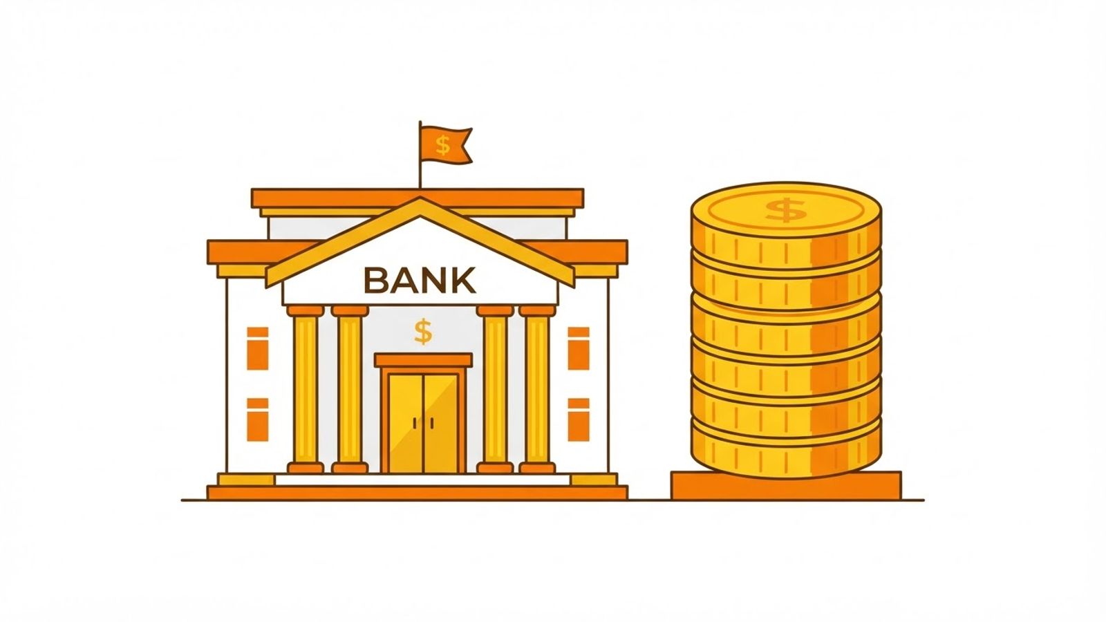Icône plate de pièces et banque pour paiement