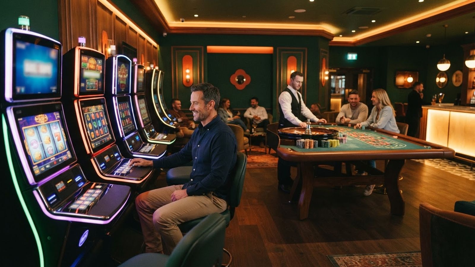 Joueurs découvrant les machines à sous Simsinos Casino