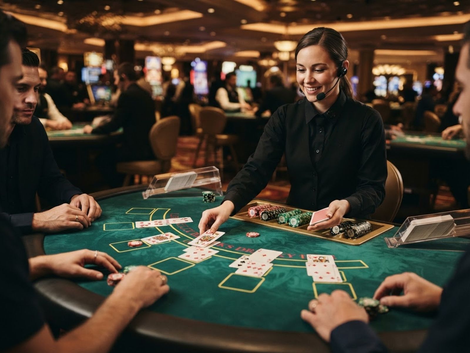 Croupier distribuant les cartes au blackjack